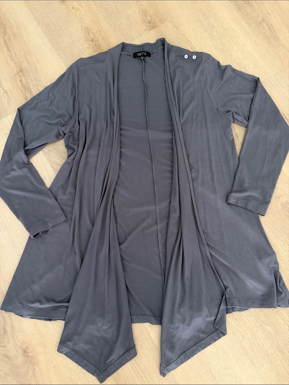 Comfy USA Charcoal Grey Open-Front Draped Long Cardigan